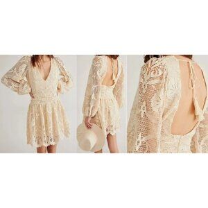 Jens Pirate Booty Reflection Lapis Mini Dress Crochet XS Cream LS Boho NWT $396